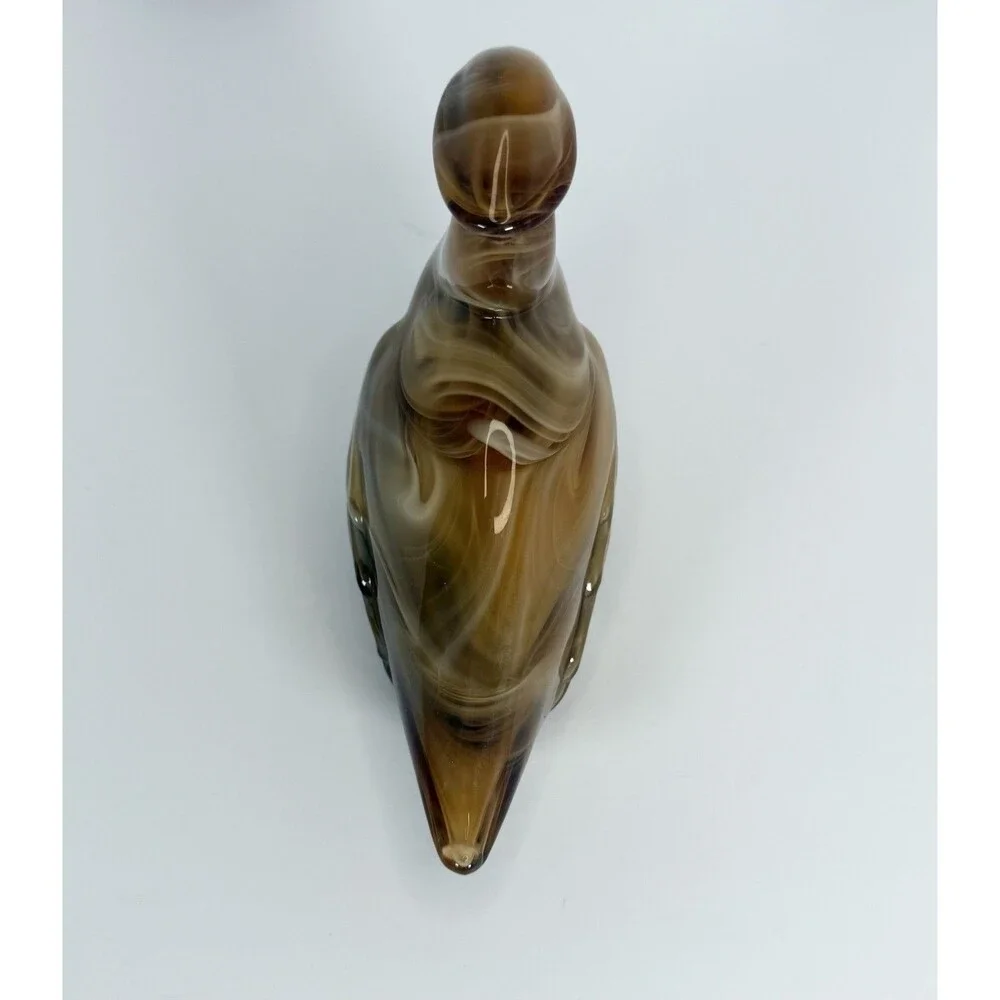 Imperial Glass Slag Duck Figurine Heisey Caramel Slag Wood / Mother Duck 4.5”x6”